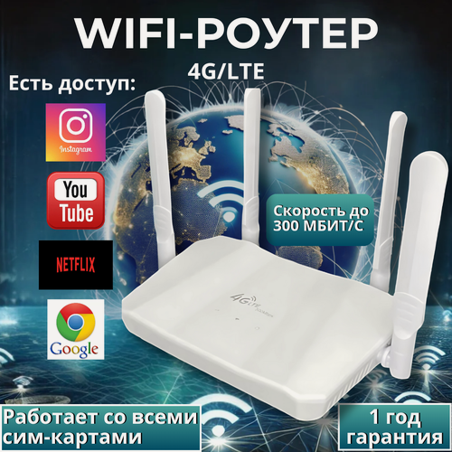 Изображение товара Роутер Wi-Fi, с поддержкой сим-карт, 4G/3G, 150/300 Mbps, беспроводной модем