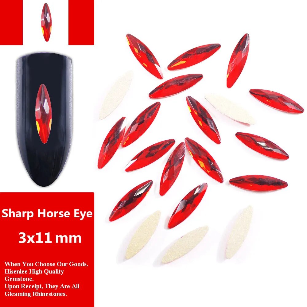 Стразы Sharp Horse Eye, 3x11 мм, ярко-красные