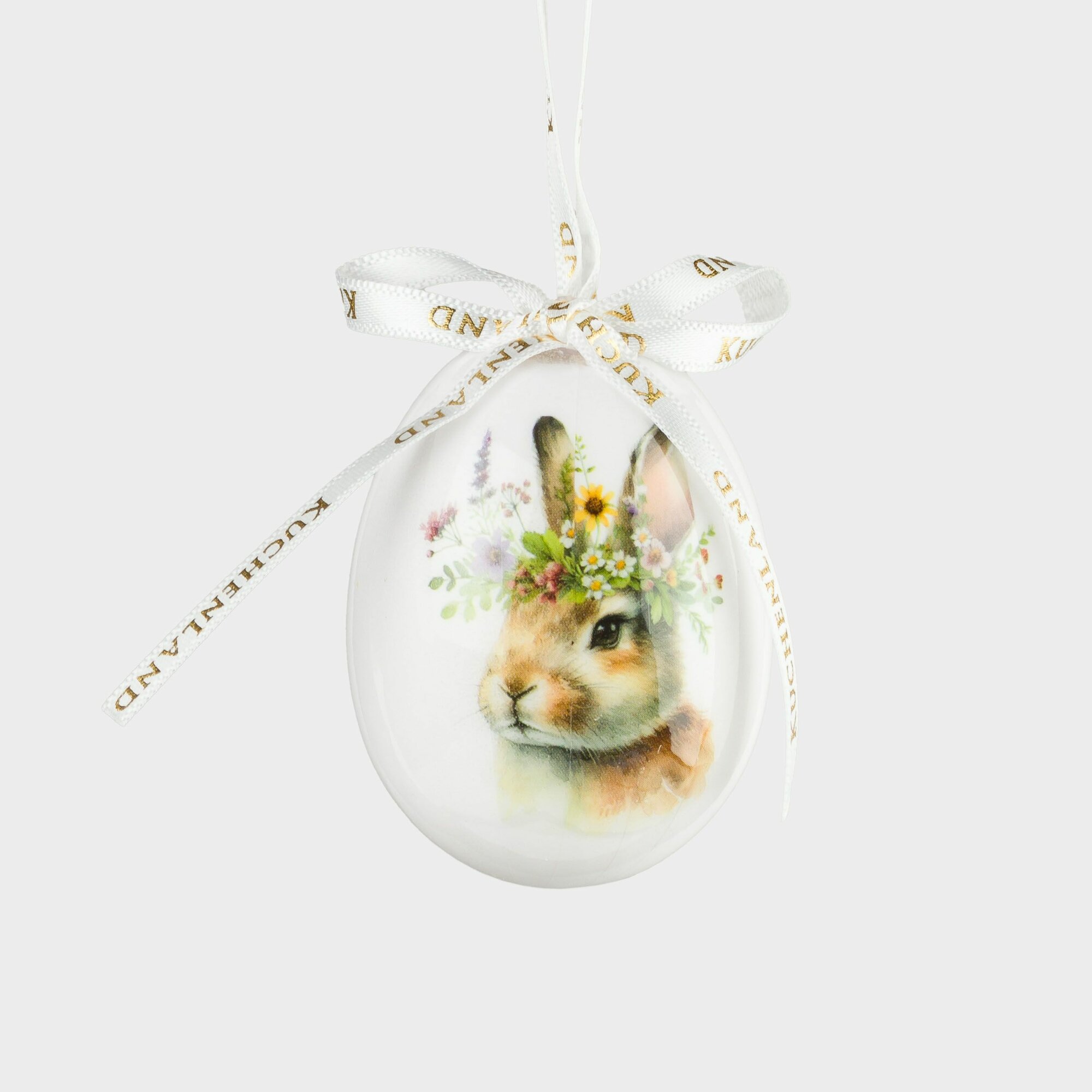 Подвеска, пасхальное яйцо, Kuchenland, 6 см, пенопласт, Кролик с венком, Easter