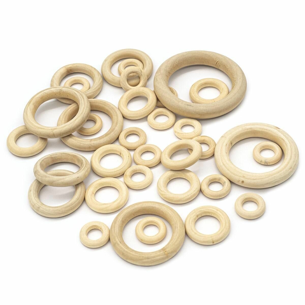 Декоративные кольца Astra&Craft Деревянные, неокрашенные, 2-7 см, 33 шт