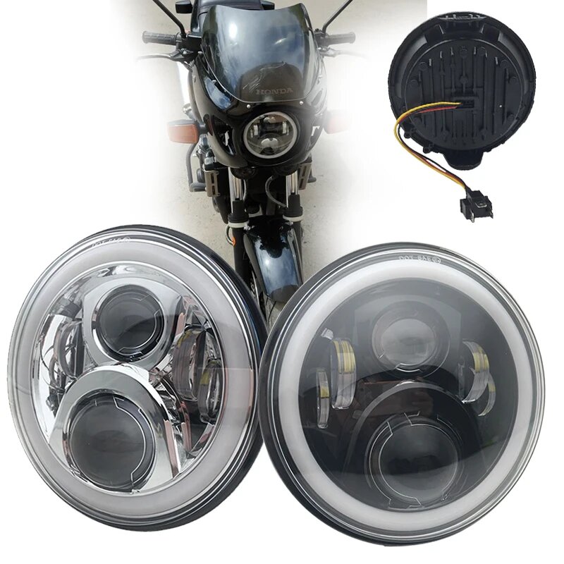 Для Honda CB400 CB500 CB1300 Hornet 250 600 900 VTEC VTR250 Аксессуары для мотоциклов 7-дюймовая светодиодная фара с дальним/ближним светом, chrome a — фото 1