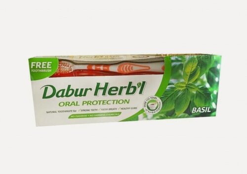 Изображение товара Dabur Herb'l Зубная паста Хербал с Базиликом защита полости рта/ Дабур /(зубная щетка в подарок). Herb'l BASIL Toothpaste Dabur ), 150 г.
