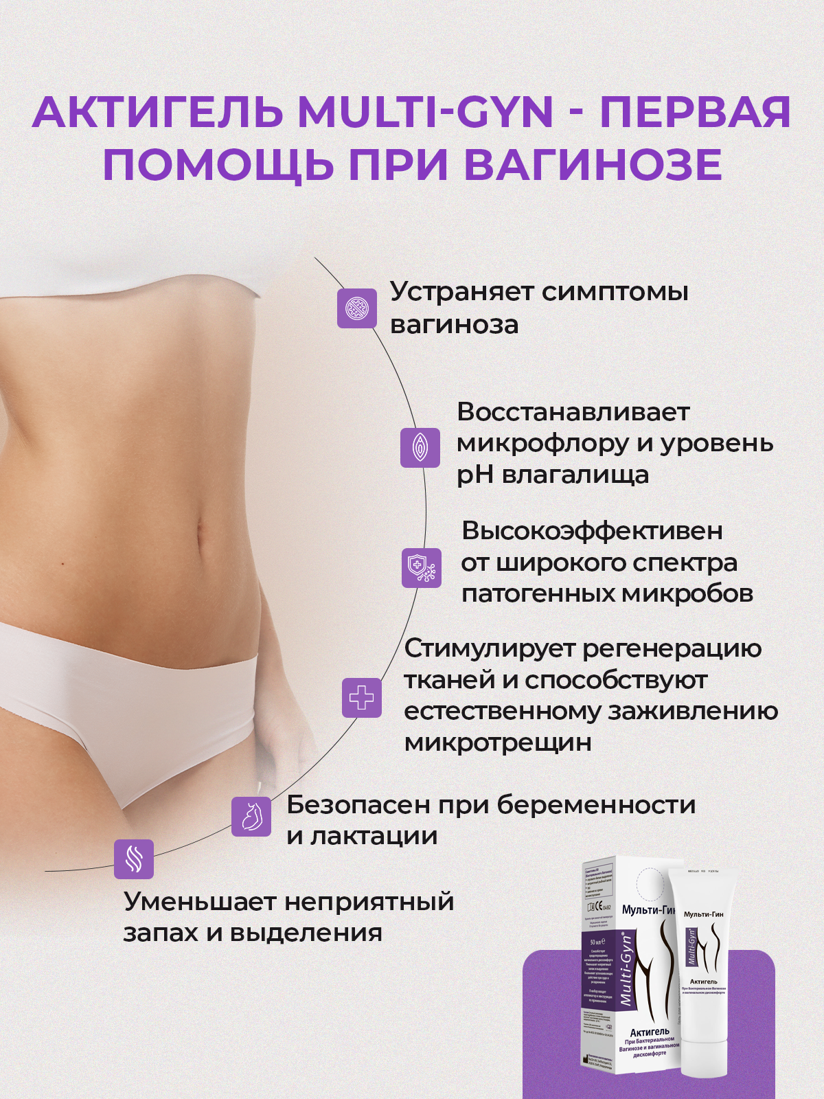 Картинки Актигель Мульти-Гин (Multi-Gyn) гель для интимной гигиены для женщин от вагиноза, 50 мл. Нидерланды