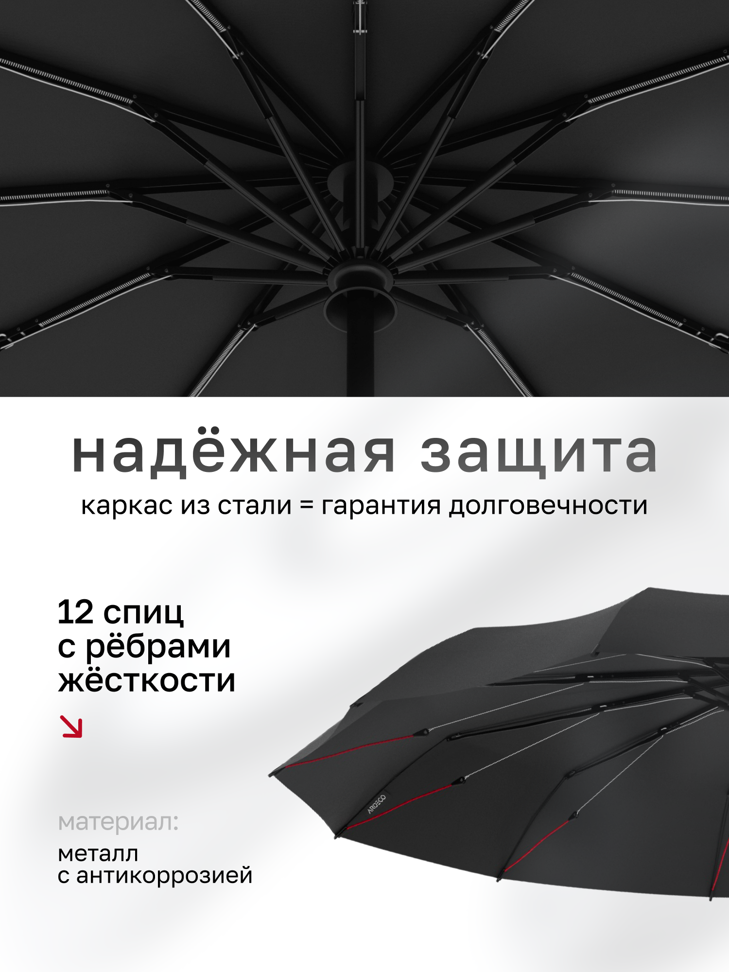 Зонт ARDECO, черный — фото 1