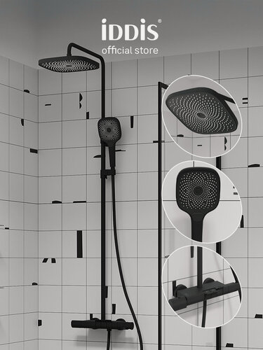 Изображение товара Душевая система термостатическая IDDIS СпаХоум (SpaHome) SPHBLTKi06 с тропическим душем черный матовый с клавишами
