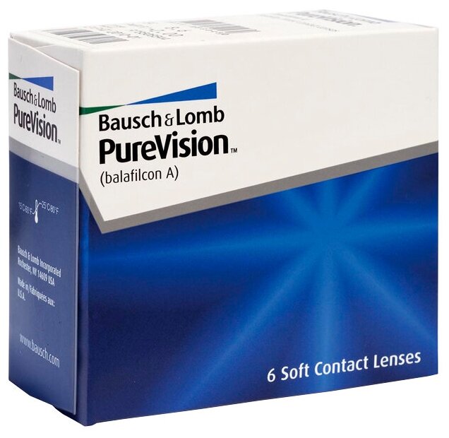 Контактные линзы Bausch & Lomb, PureVision, Ежемесячные, -10,00 / 14 / 8,6 / 6 шт.