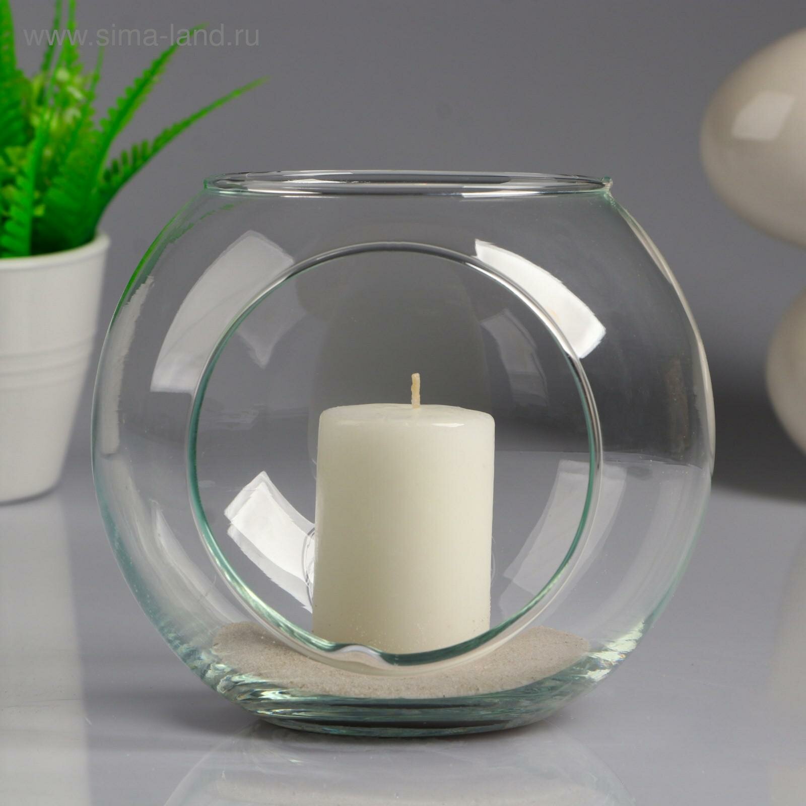 Ваза-шар "мате" с двумя отверстиями и белой свечой, 14,5×13 см, 9 ч, стекло