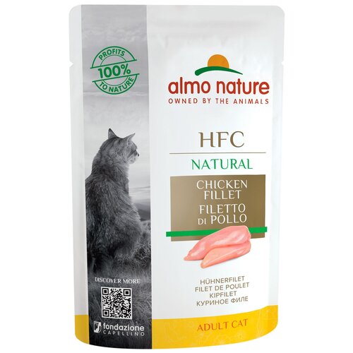 корм для кошек Almo Nature HFC Natural, с куриным филе 55 г (мини-филе) корм для кошек almo nature hfc natural с куриным филе 12 шт х 55 г мини филе