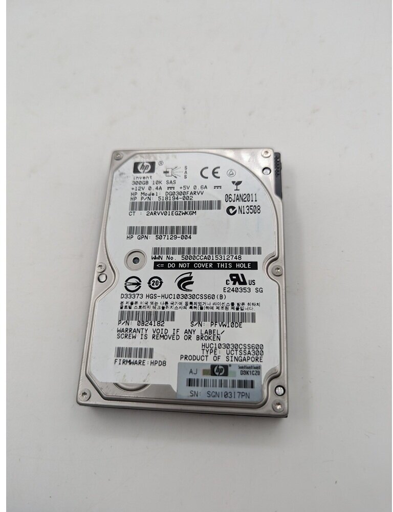 Жесткий диск DG0300FARVV, 518194, HP, 300 Гб, SAS, 2.5