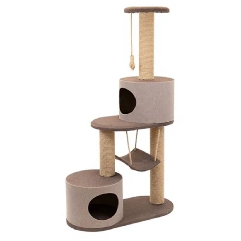 Комплекс-когтеточка для кошек Хайтек 4-х уровневый с 2-мя домиками и гамаком Дарэлл 72х36х127h см, рогожка, джут