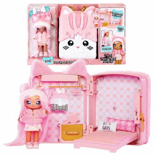 NA! NA! NA! Surprise BACKPACK BEDROOM PINK KITTY нанана сюрприз рюкзак- спальня с куклой, 585589 рюкзак мини na na na surprise mini backpack khloe kitty