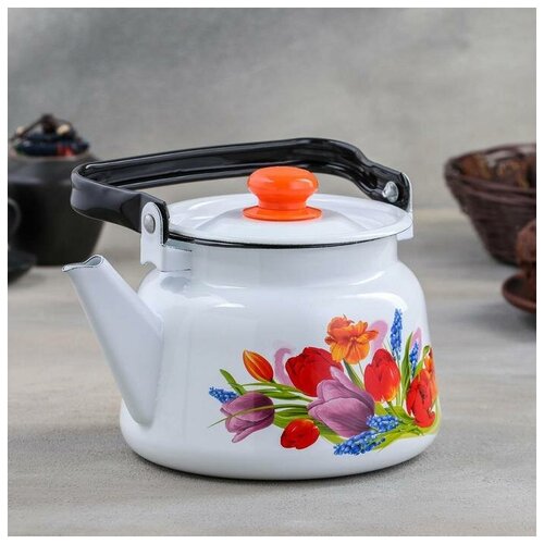 фото Чайник «тюльпан май», 2,3 л, с кнопкой, цвет белый сибирские товары