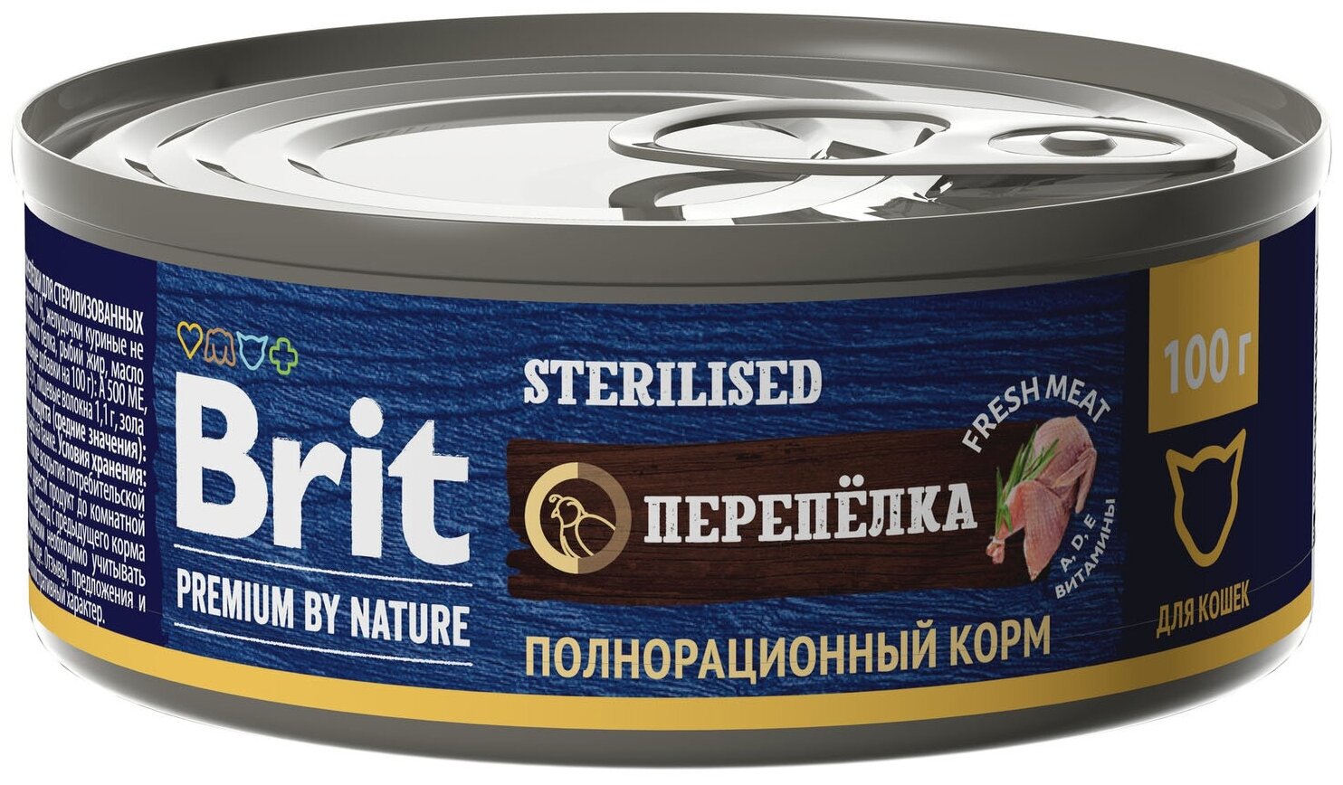 Корм Brit Premium By Nature Sterilised (консерв.) для стерилизованных кошек, с перепелкой, 100 г x 12 шт