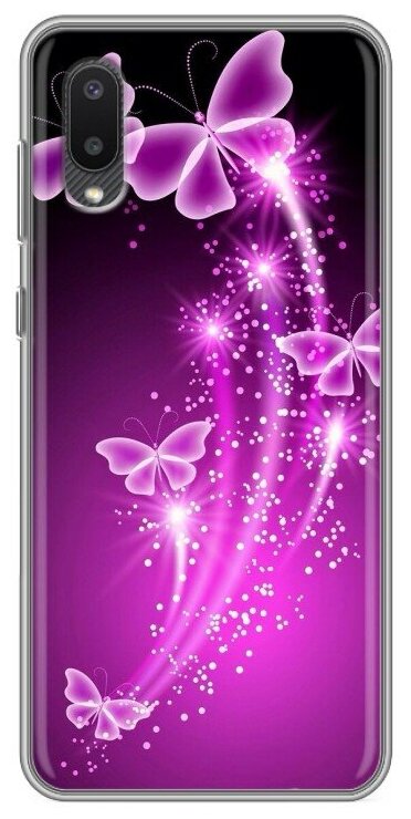 Дизайнерский силиконовый чехол для Самсунг Галакси А02 / Samsung Galaxy A02 Бабочки фиолетовые
