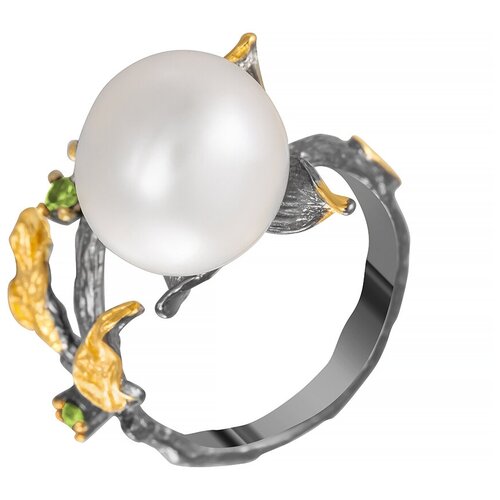 фото Element47 кольцо из серебра 925 пробы с барочным жемчугом и перидотами r01925_ko_pd_wb_bj, размер 17