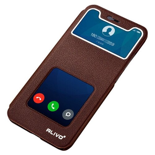 фото Чехол-книжка mypads для xiaomi redmi 7a с окошком для входящих вызовов и свайпом коричневый