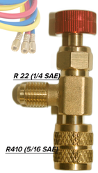 Адаптер переходник наконечник (кран) для заправки кондиционеров c 1/4 (R22) на R410 (5/16) латунный