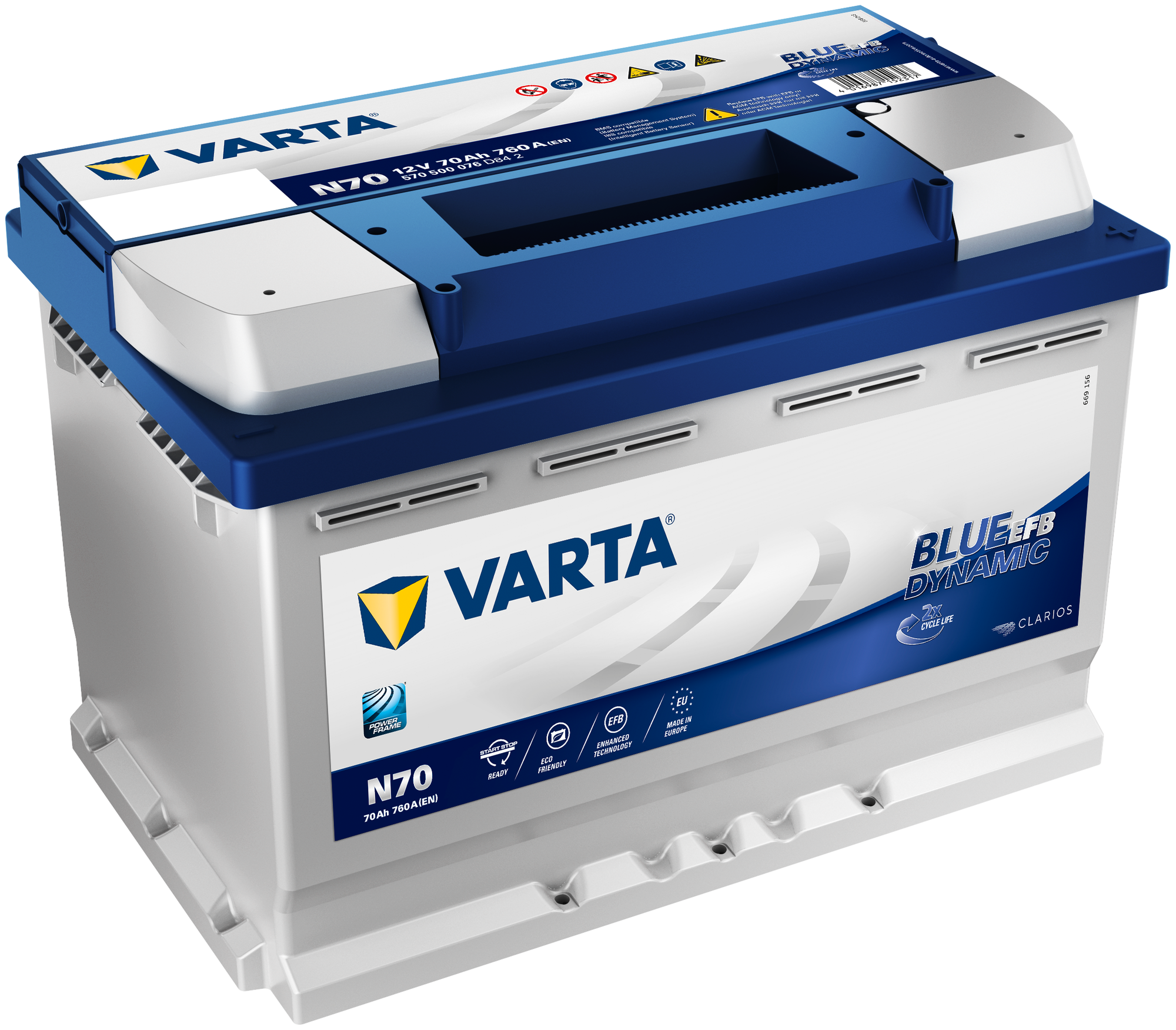 Аккумулятор Varta Blue dynamic EFB N70 570 500 076, 278x175x190, обратная полярность, 70 Ач .