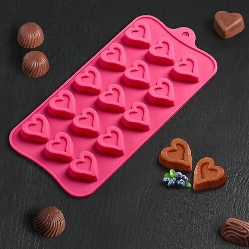 Форма силиконовая для шоколада Сердце, 15 ячеек