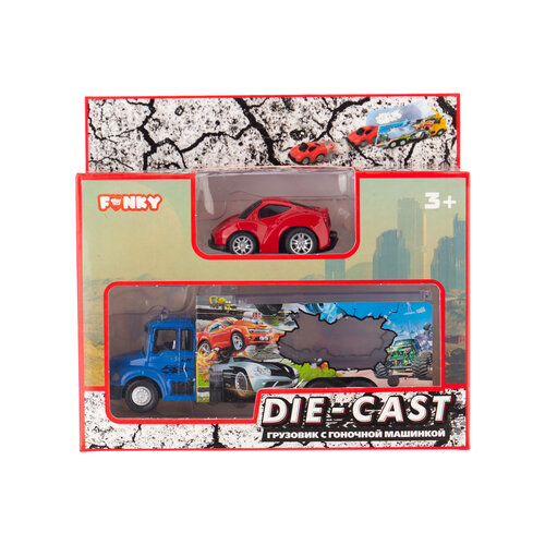 Набор грузовик + машинка die-cast, красная, спусковой механизм 6828157