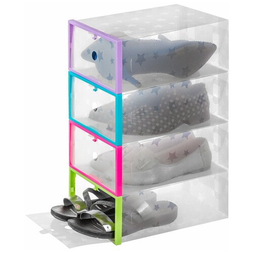 фото Набор 4 коробок для хранения обуви 29х21х12 см el casa голубая+розовая+салатовая+сиреневая рамки складные