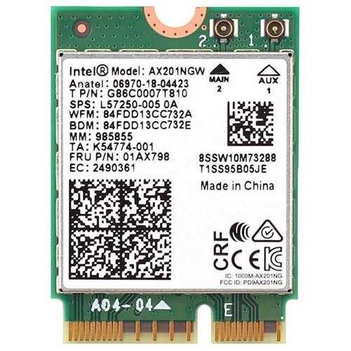 Плата сетевого контроллера Ax201.ngwg.nvw Intel Wi-Fi 6 Ax201, 2230, 2x2 Ax+bt, No vPro,999TD0