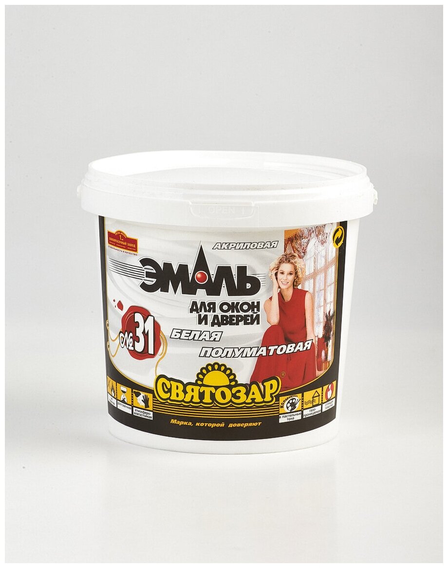 фото Святозар-31. Эмаль для дверей и окон. Белая, полуматовая, защитно-декоративная, 1 кг.