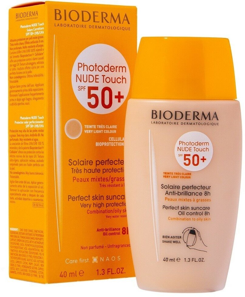 Bioderma Photoderm NUDE Touch SPF50+ Cолнцезащитный флюид с тоном (очень светлый оттенок), 40 мл