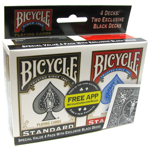 Bicycle игральные карты Rider Standard Index 4-pack 54 шт. красный/черный 4 шт.