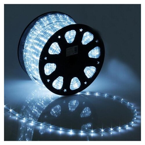 LED шнур Luazon Lighting 11 мм, круглый, 100 м, фиксинг, 2W-LED/м-24-220V, набор для подключения белый (767707)