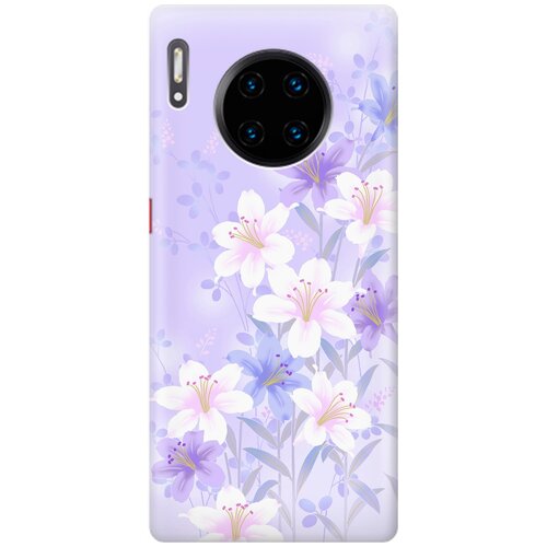 фото Ультратонкий силиконовый чехол-накладка для huawei mate 30 pro с принтом "лилии на фиолетовом" gosso