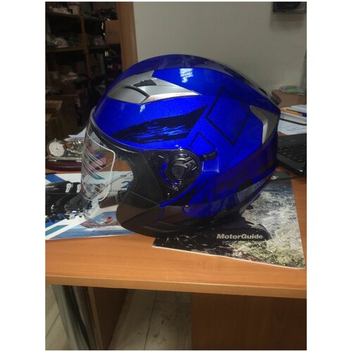 Шлем мото открытый HIZER B208 #3 (M) blue/black (2 визора)
