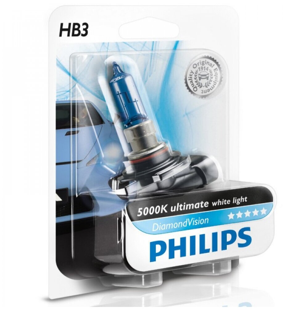 Лампа автомобильная галогенная Philips Diamond Vision 9005DVB1 HB3 65W P20d