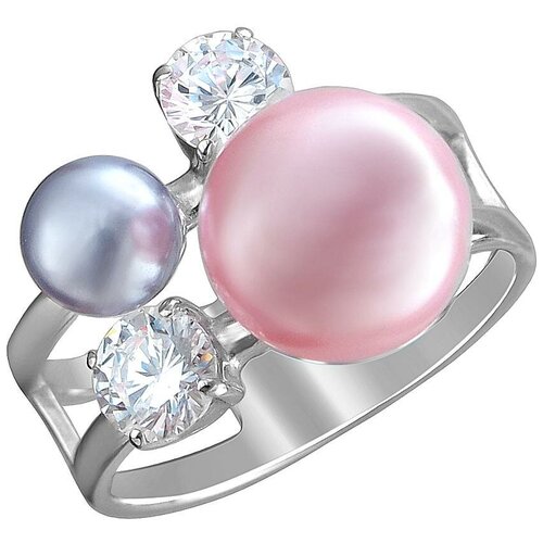 фото Эстет кольцо с жемчугом и фианитами из серебра р3к2501049, размер 17.5