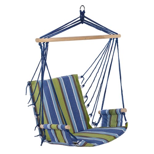 Гамак-кресло подвесное с подлокотниками (голубой/синий/салатовый, хлопок) 56x102 см