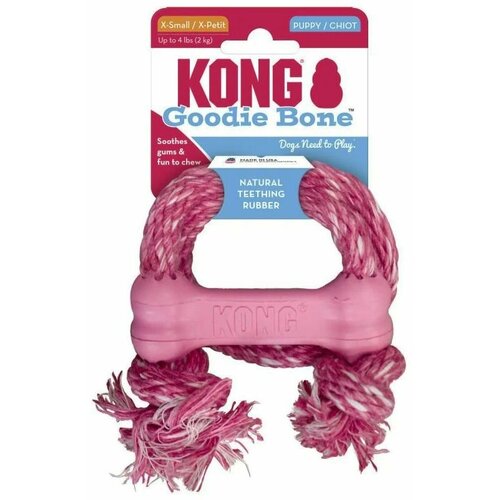 KONG Puppy Goodie Bone with Rope игрушка для щенков "Вкусная косточка с веревкой", розовая