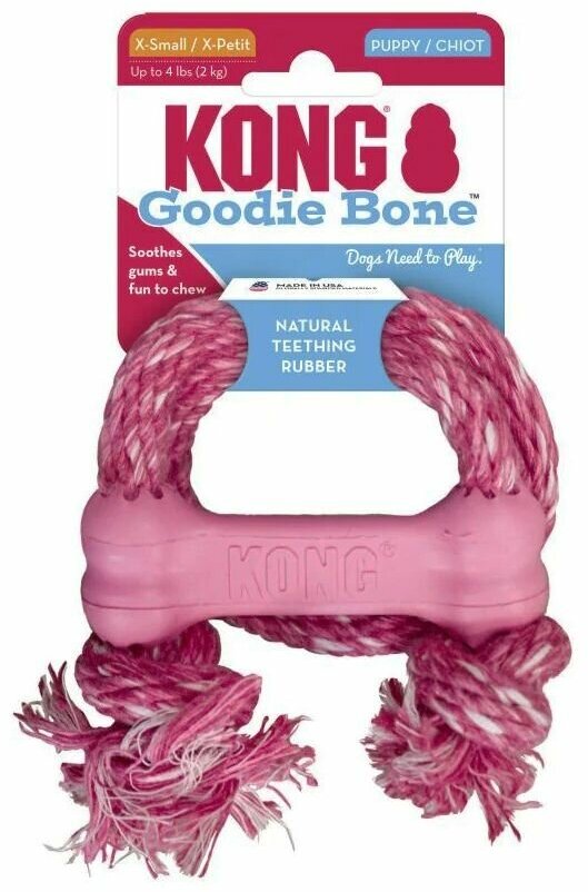 KONG Puppy Goodie Bone with Rope игрушка для щенков "Вкусная косточка с веревкой", розовая