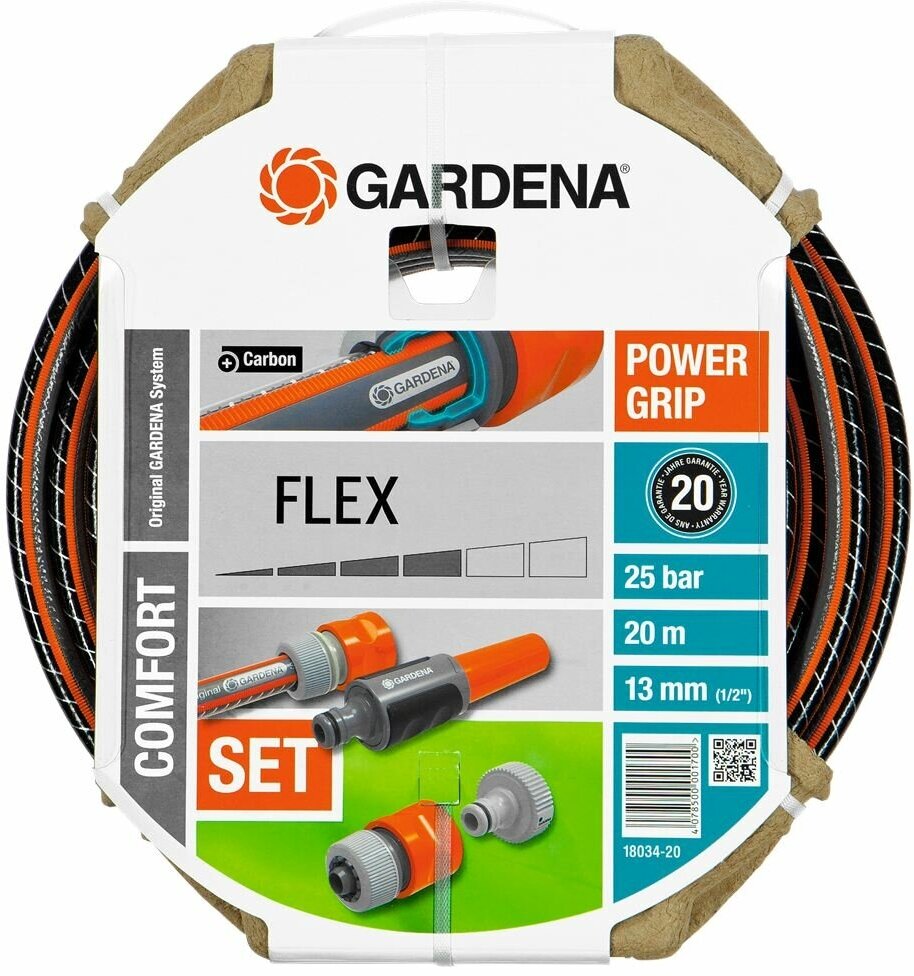 Комплект Gardena : шланг Flex + фитинги + наконечник для полива 18034-20.000.00