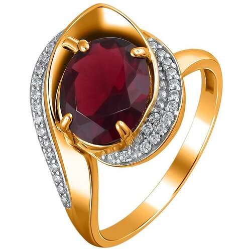 фото Эстет кольцо с гранатом и фианитами из серебра с позолотой 48к2579085п, размер 17.5