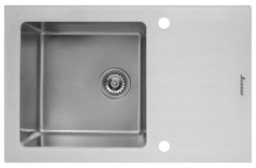 Врезная кухонная мойка 78х78см, Seaman ECO Glass SMG-780W.B, матовое матовая нержавеющая сталь/белый