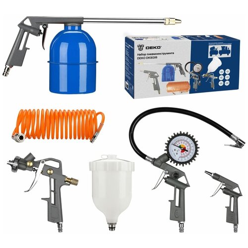 DEKO Набор пневмоинструмента DKSG05 5 предметов краскораспылитель с верхним бачком 018-0909 380000₽