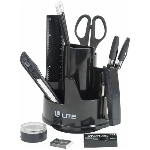Канцелярский набор Lite Профи, вращающийся, черный, 14 предметов