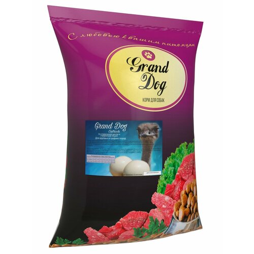 Grand Dog OSTRICH MAXI 10кг с мясом страуса и страусиным яйцом для крупных и средних пород