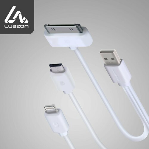Кабель 3 в 1 LuazON, microUSB/Lightning/iPhone 30-pin - USB, 1 А, 0.2 м, белый разъём 9 pin ihq0891