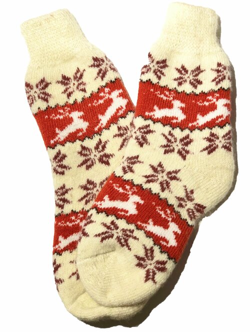 Женские носки  средние, вязаные, размер 35/39, белый, красный