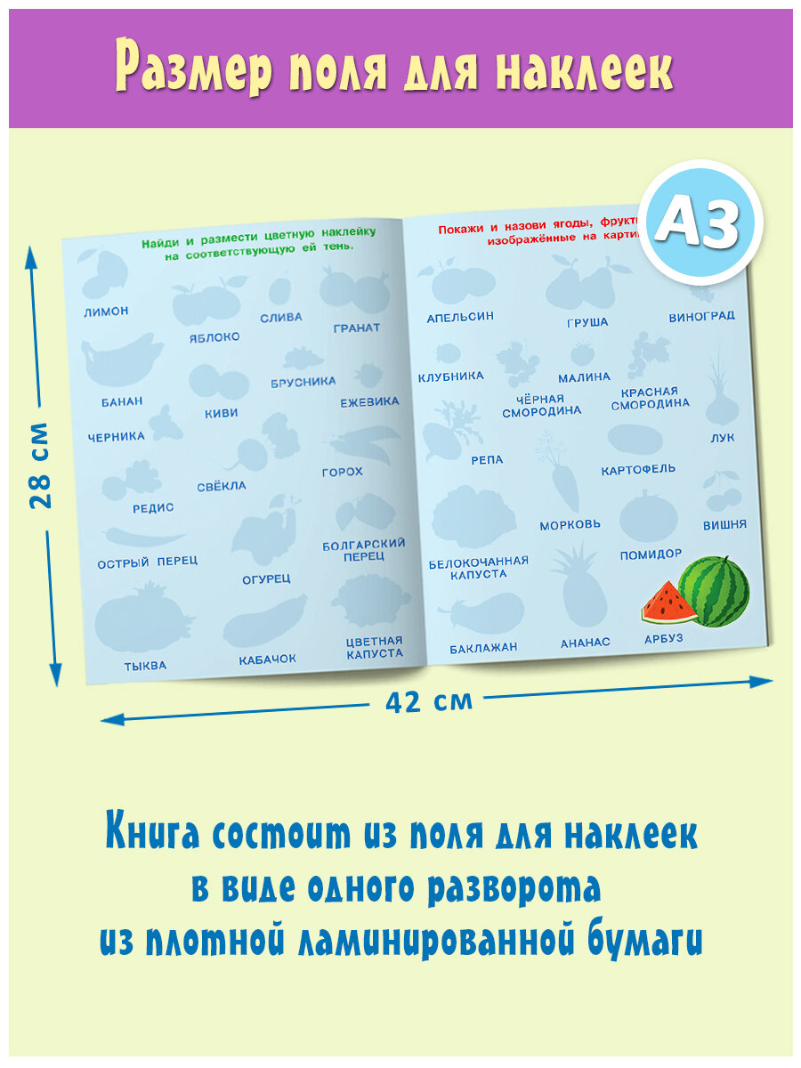 Многоразовые обучающие наклейки для детей Издательство Фламинго Комплект из 2 книг: Времена года, Ягоды, фрукты и овощи