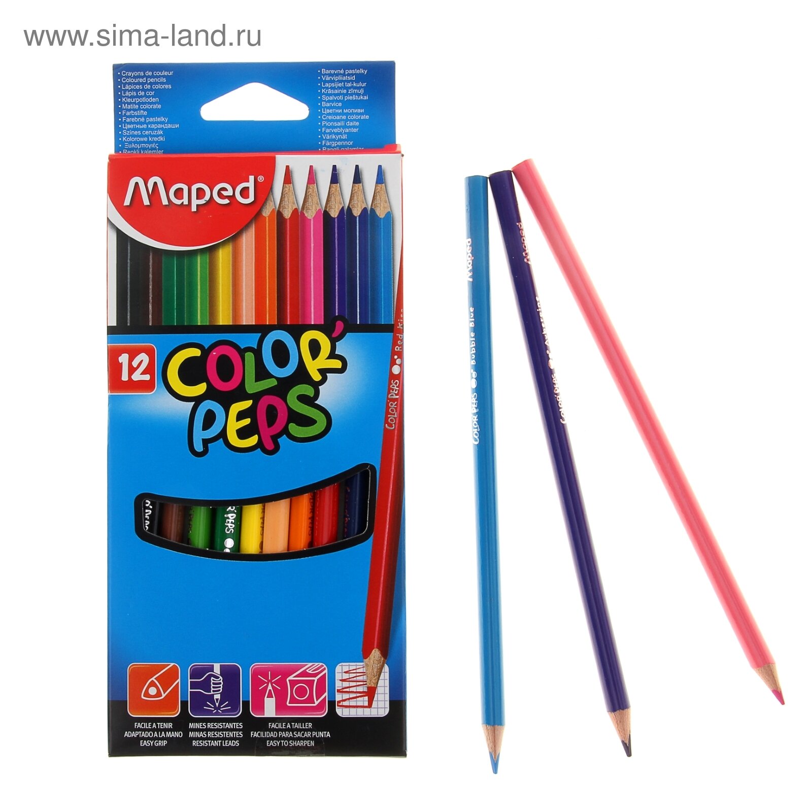 Карандаши трёхгранные 12 цветов, Maped Color Peps, европодвес