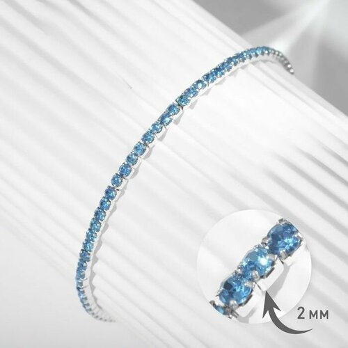 фото Браслет queen fair, стразы, соколиный глаз, размер 7 см, голубой, серебряный