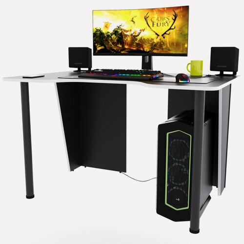 Изображение товара Игровой компьютерный стол "Лакер", 140x80x75 см, чёрный с белой кромкой