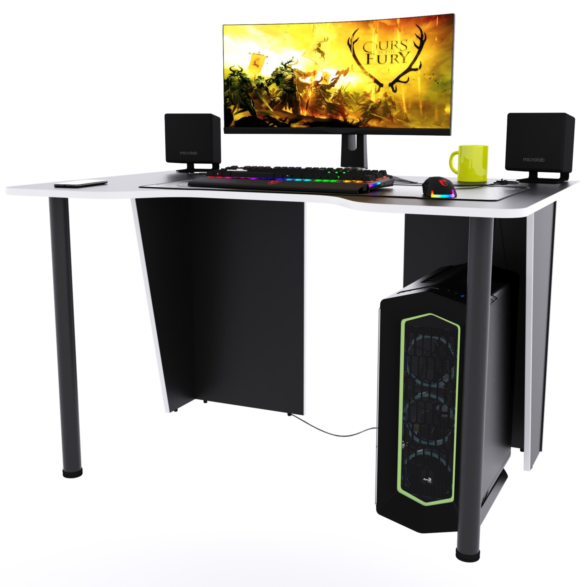 Игровой компьютерный стол "Лакер", 140x80x75 см, чёрный с белой кромкой